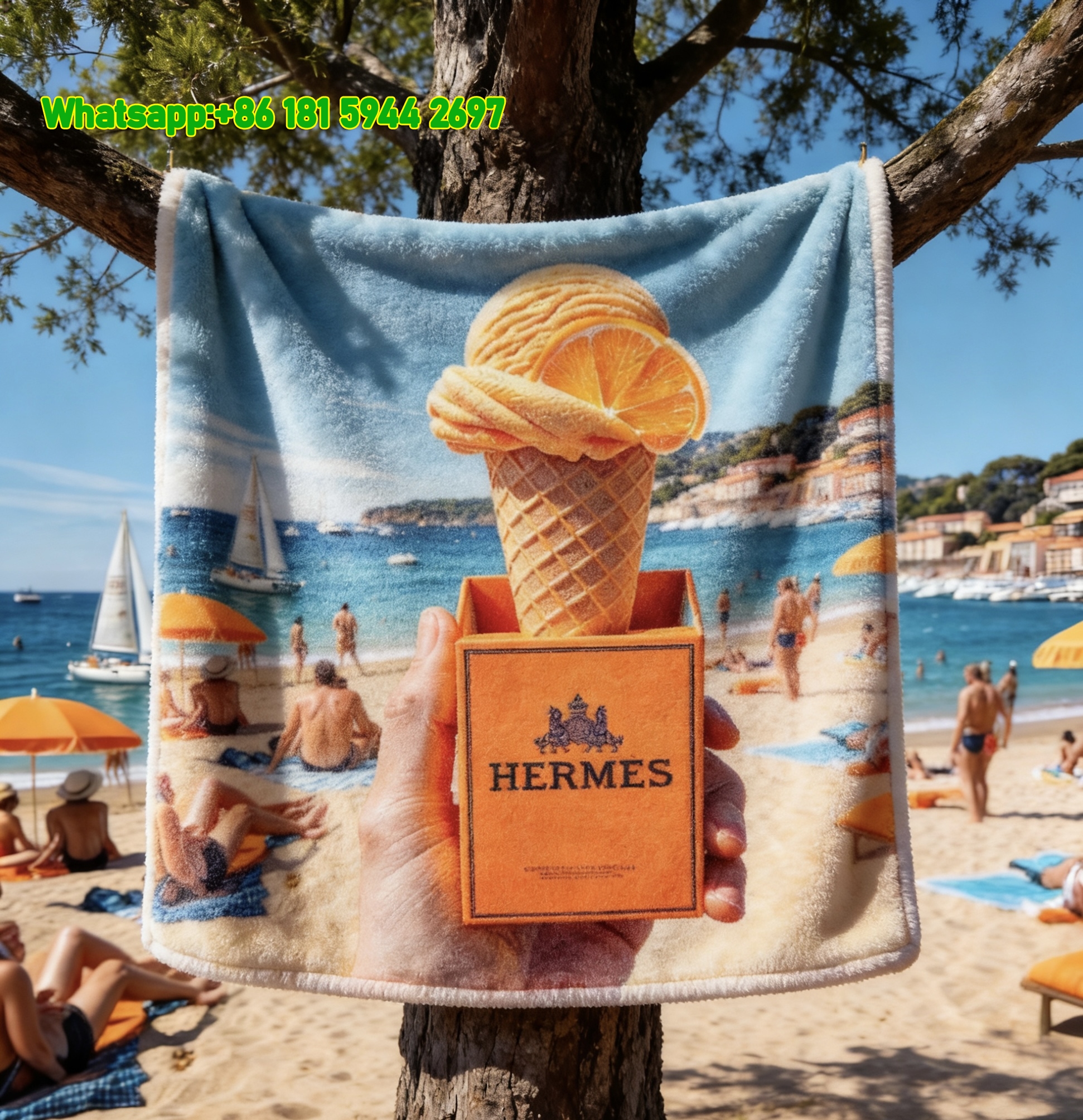 Hermès Orange Ice Cream Beach Flannel Fleece Throw Blanket IMG_4968